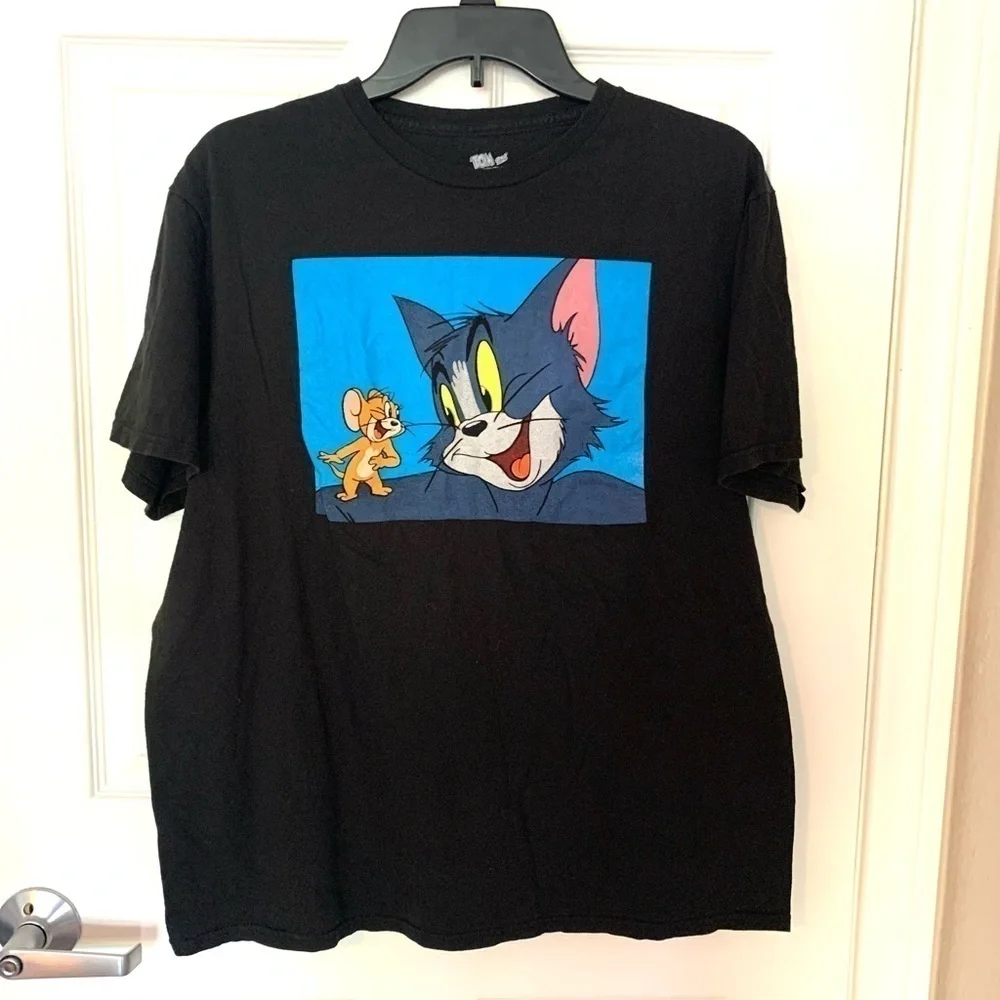 Vintage Disney Tom and Jerry Tee Top T-shirt Black Pink Size L